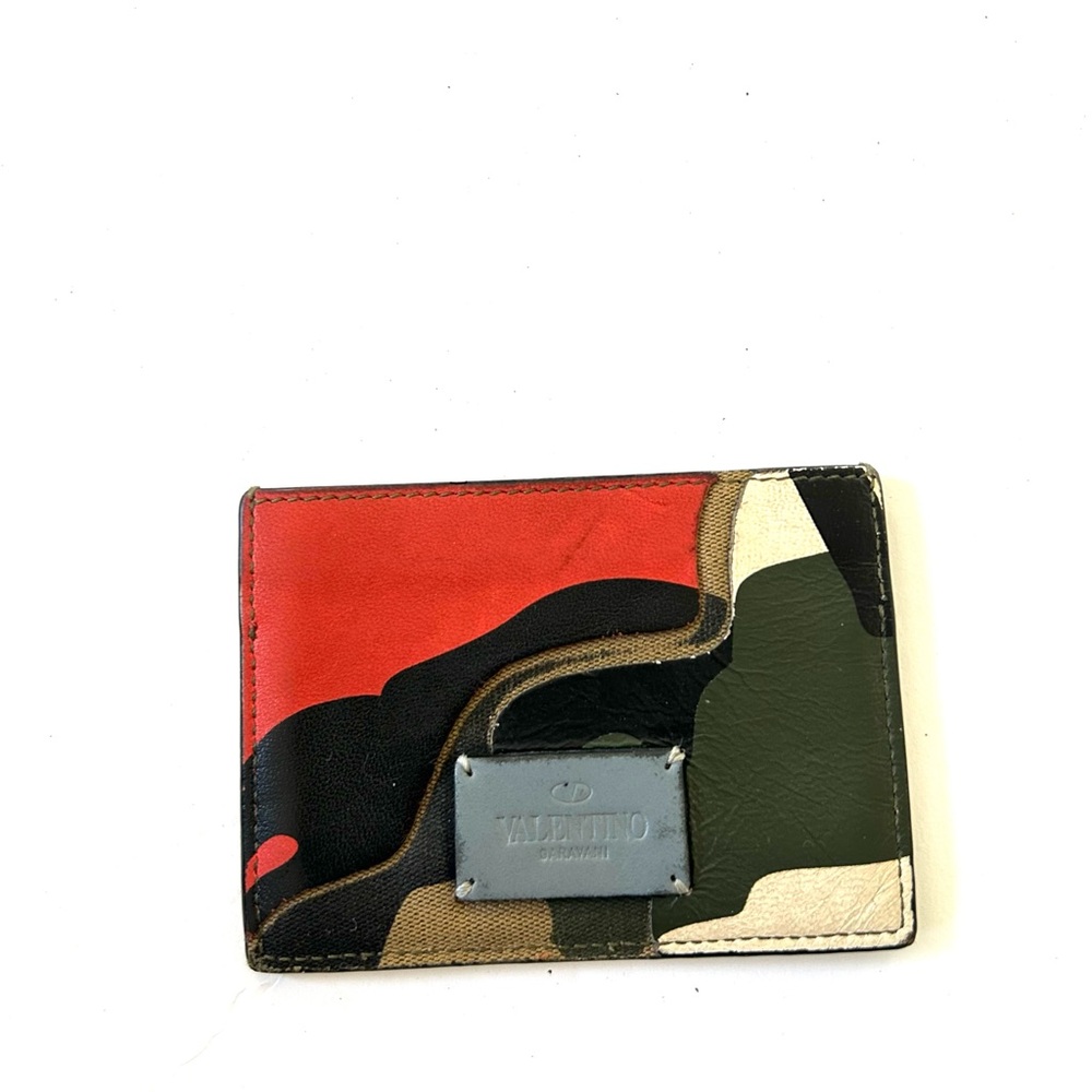 Valentino Garavani Red, Green & Black Camouflage Leather Card Holder